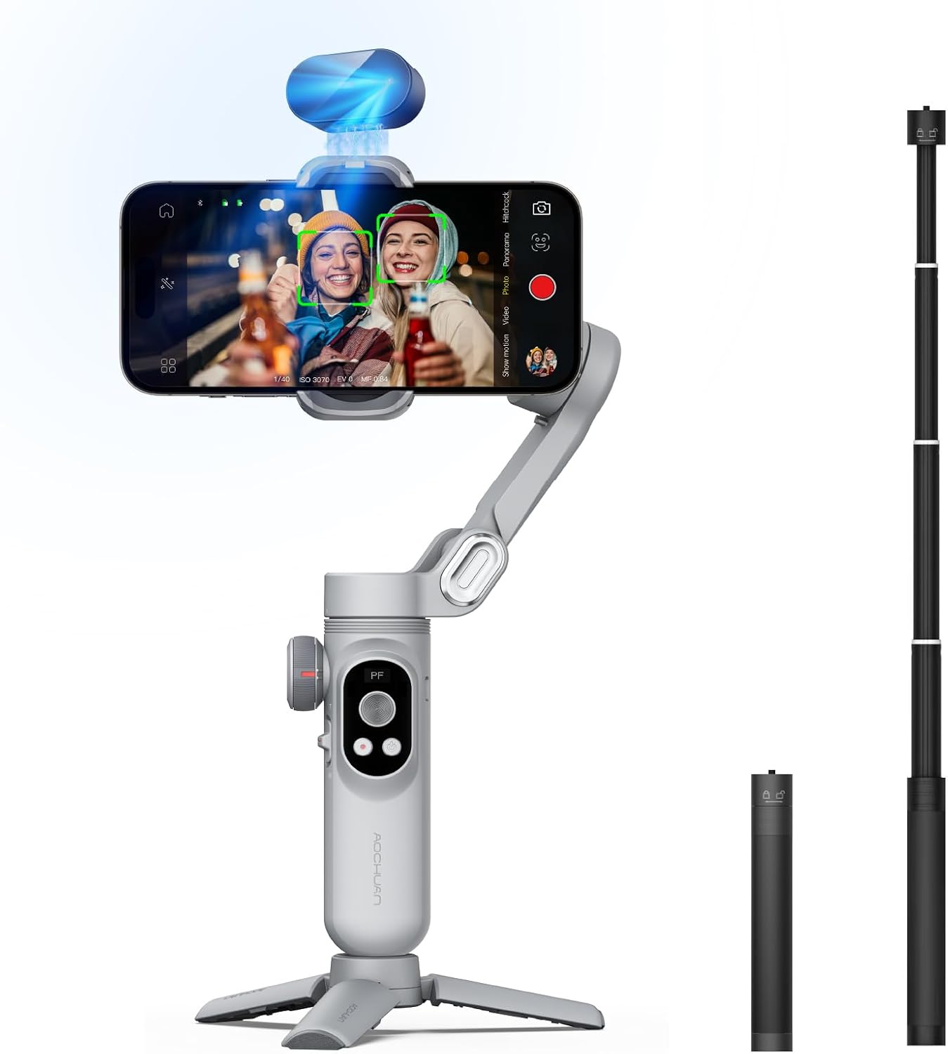 AOCHUAN 3-Axis Gimbal Stabilizer for Smartphone Smart AI XPro Grey & E10 Extension Rod