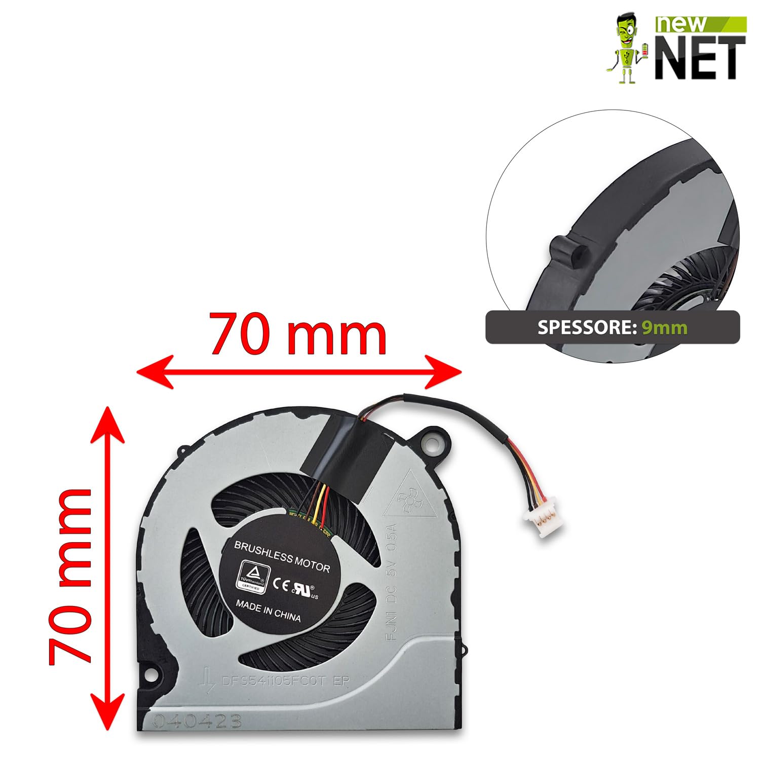 New Net - Ventola CPU Fan compatibile con Acer Aspire 3 A315-23, A315-23G, A315-31, A315-32, A315-33, A315-41, A315-41G, A315-42, A315-42G, A315-51, A315-52 [4 pin - 5 V]
