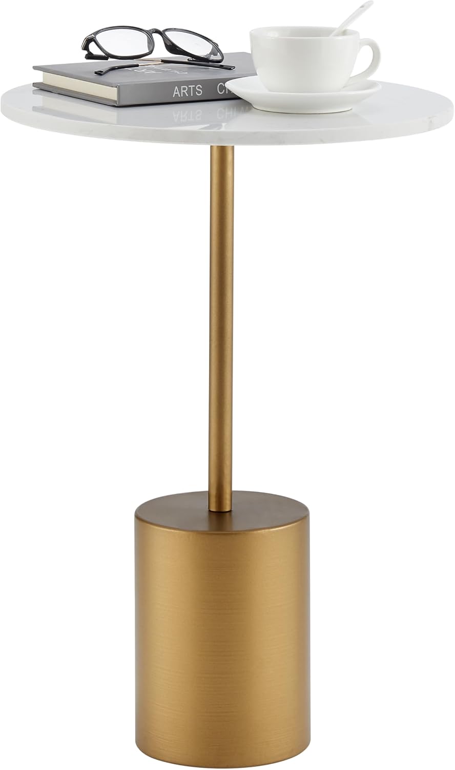 Danya B. Fritz Midcentury Modern Pedestal Side Accent Table with Gold Metal Base and Genuine White Marble Stone Tabletop