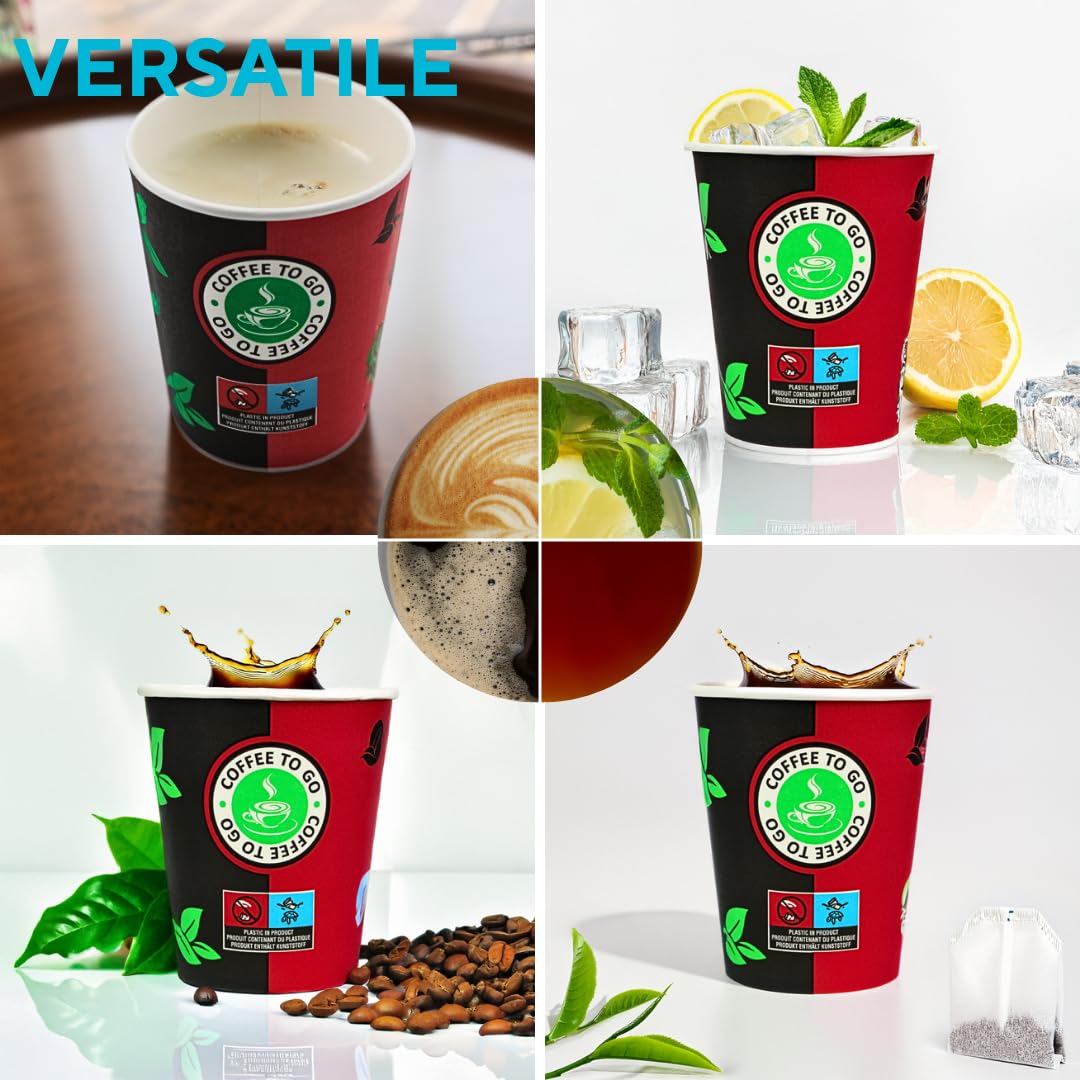 Enpack 500 zwart/rode papieren bekers, 180 ml, van kraftpapier, koffiebeker om mee te nemen voor het serveren van thee, koffie, glühwein of andere dranken, coffee-to-go beker Enpack 500 zwart/rode papieren bekers, 180 ml, van kraftpapier, koffiebeker om mee te nemen voor het serveren van thee, koffie, glühwein of andere dranken, coffee-to-go beker