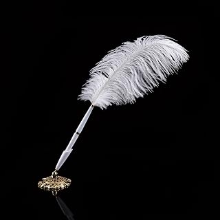 Tbest Wedding Quill Signing Ballpoint Writing Pen with Metal Holder New Gold Ballpoint Pen,Gold and White Pen,Nikkah Pen,Football Pen On A