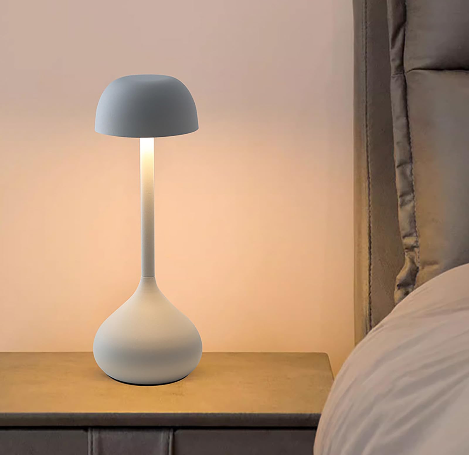 Elsegeod Cordless Table Lamp Rechargeable Battery Powered Touch Dimmable Wireless Desk Lamp，Portable Outdoor Modern Led Table Light for Patio Restaurant Room Bar Home，White