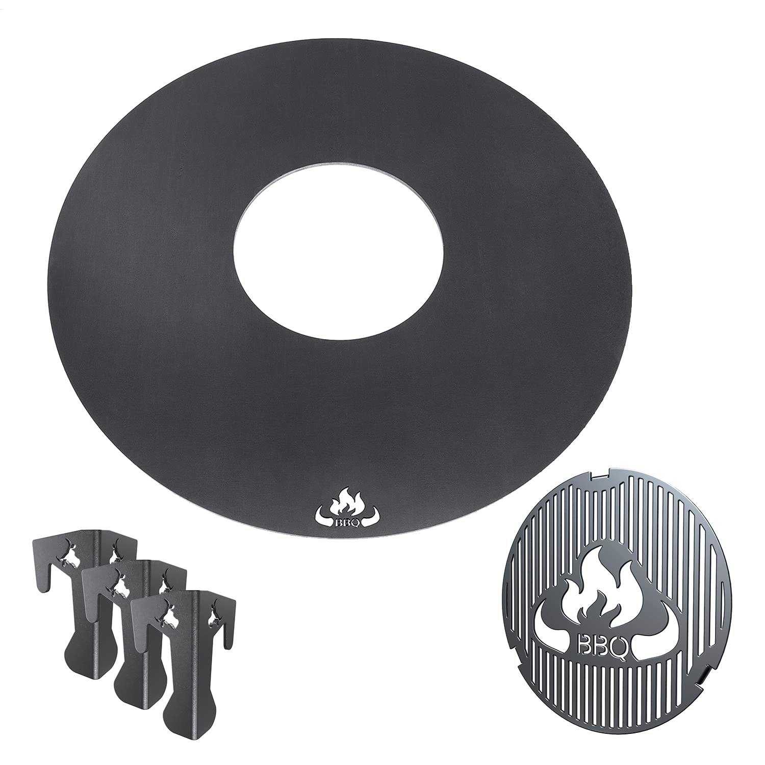 teileplus24 FR09 Grillmeister Set | 3-teilig | Grillring 80 cm + Grilleinsatz ø 20cm + Abstandhalter, Größe:Grillring 80cm + Grilleinsatz + 3 Abstandshalter