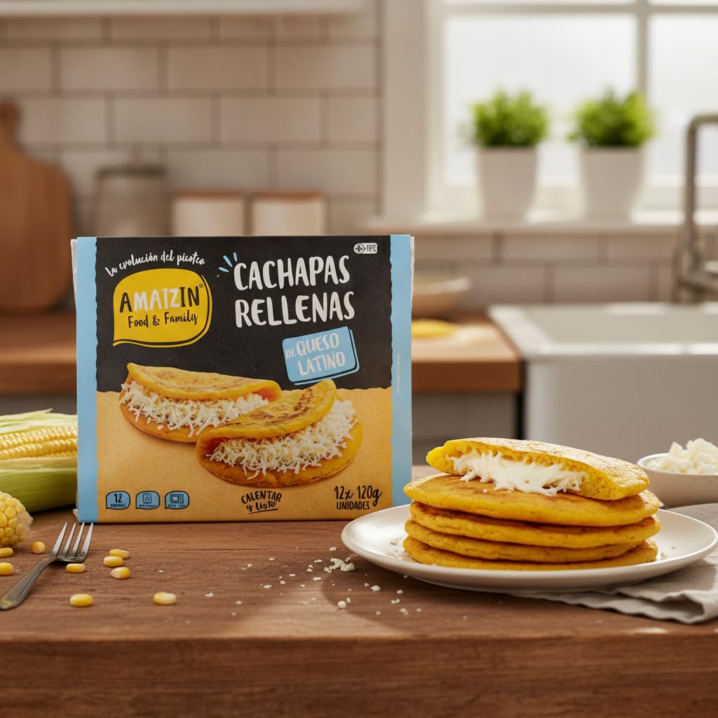 Cachapas Rellenas de Queso - Pack de 12 Unidades (1440g) - Masa de Maíz Tierno Cocinada a la Plancha - Plato Tradicional Venezolano Listo para Calentar - Ideal para Microondas y Air Fryer - NEXU