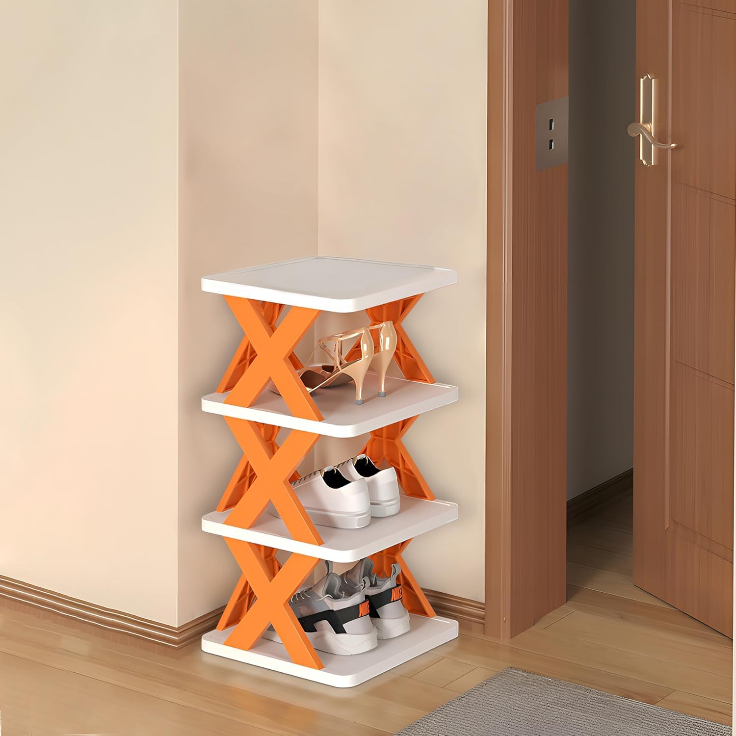 Gladnes 4-Layer Foldable Plastic Shoe Rack – Stackable & Adjustable Footwear Organizer Shelf for Home, Entryway, Bedroom, Office, Toys & Books 1 Pc (Multicolor)-image-25