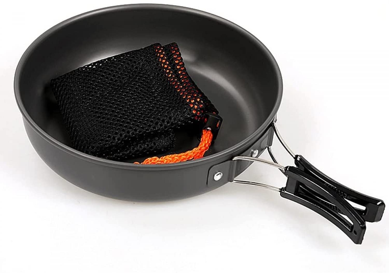 Portable Alumina Frying Pan Flat Bottom Wok Pan Skillet with Assist Handle Multifunction Fry Pan Omelette Pan Cooking Pot Cookware for Outdoor Picnic Camping