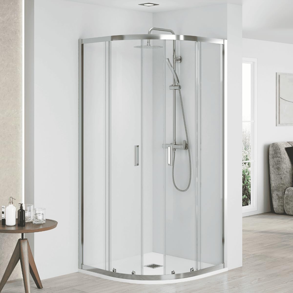 Mampara de Ducha Semicircular Corredera| Mampara Ducha Curva Angular Transparente| Cristal Templado 5mm Antical | Altura 190 cm| R50 80 X 80 cm