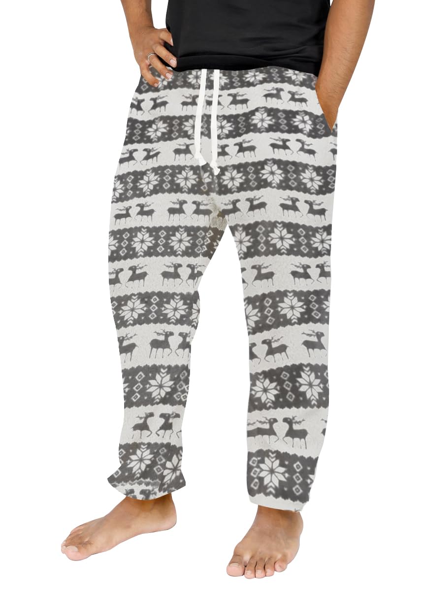 Runcati Schlafanzughose Herren Lang Fleece Warm Weihnachts Rentier Hose Freizeithose mit Taschen und Kordelzug Lounge Pyjamahose