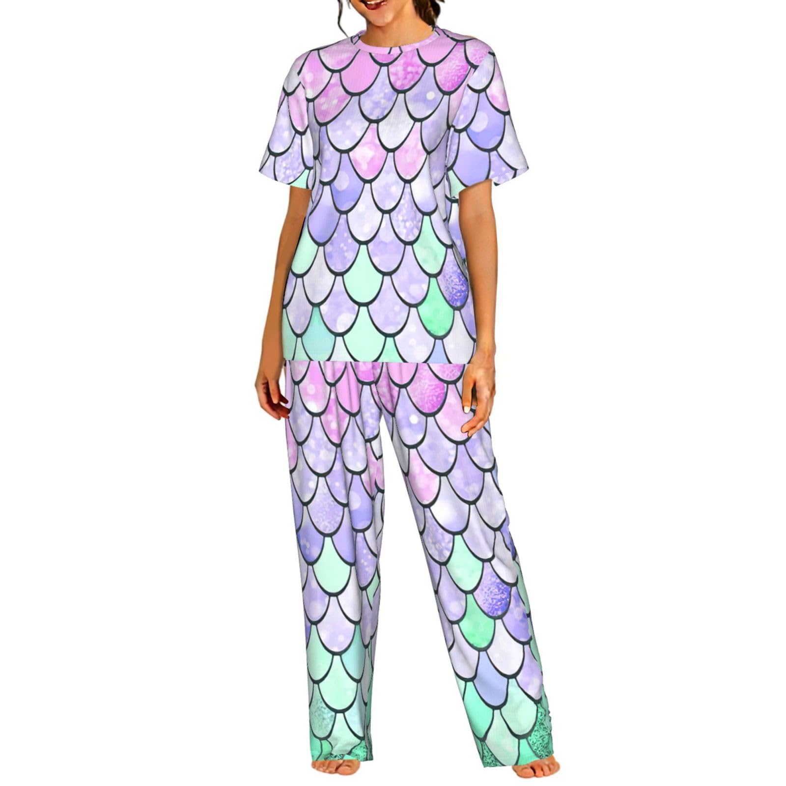 Pyjama léger manches courtes femme imprimé sirène original ensemble doux short - 8