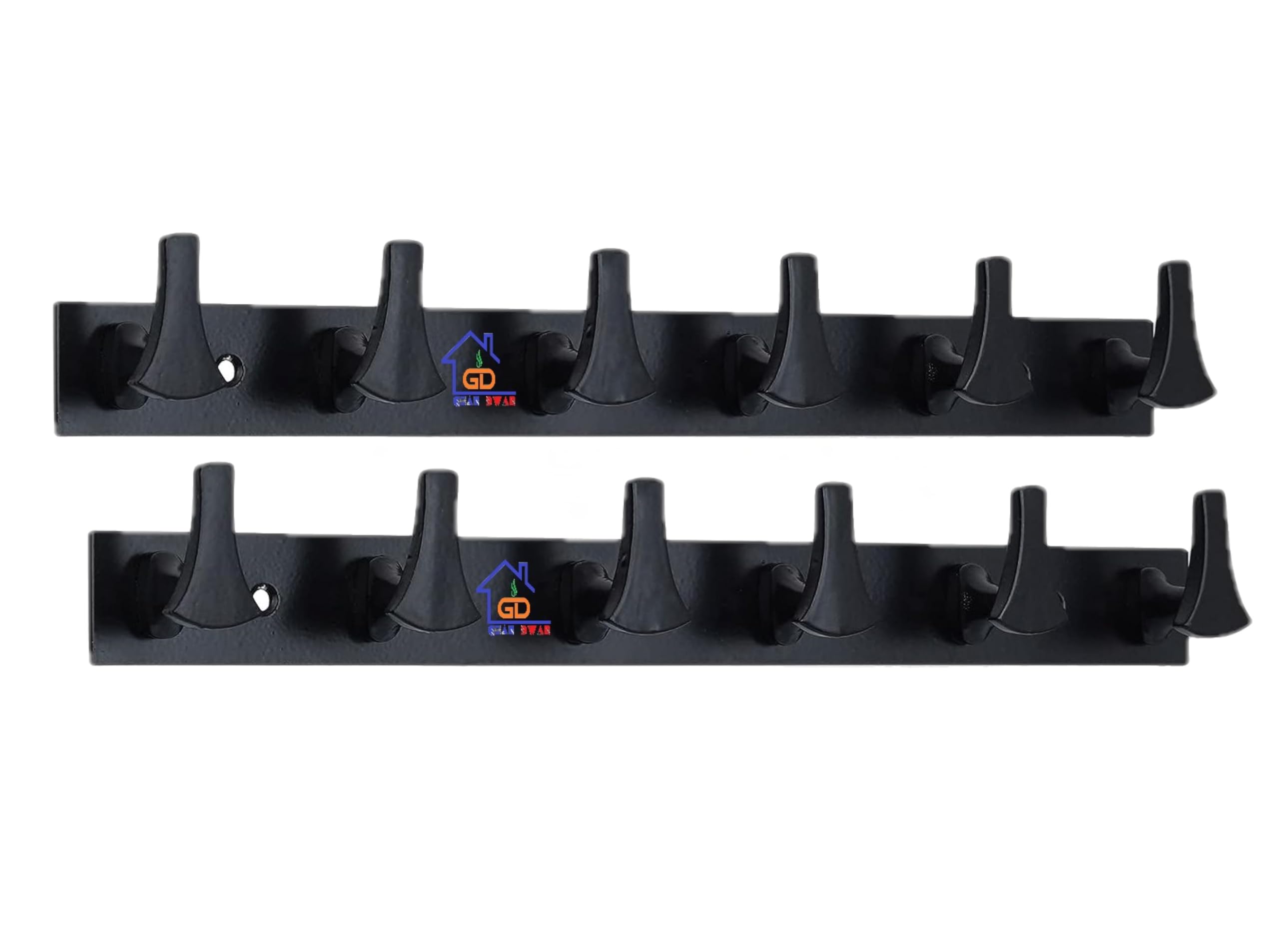 GHAR DWAR Heavy Duty Gaddi Stainless Steel Cloth Hanger Suitable for Bathroom Bedroom Kitchen Wall Hook Rail Hanging Scarf Coat Keys Tie Clothes Towel Door Robe Hanging (Pack of 2, 6 Pin Black) (B0CLDQ7W2Y) Amazon Price History, Amazon Price Tracker