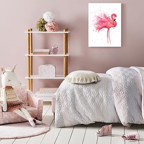 ORIDOMY Arte de pared de flamenco rosa, impresiones en lienzo de acuarela, pintura moderna abstracta de animales para habitación de bebéniña, póster