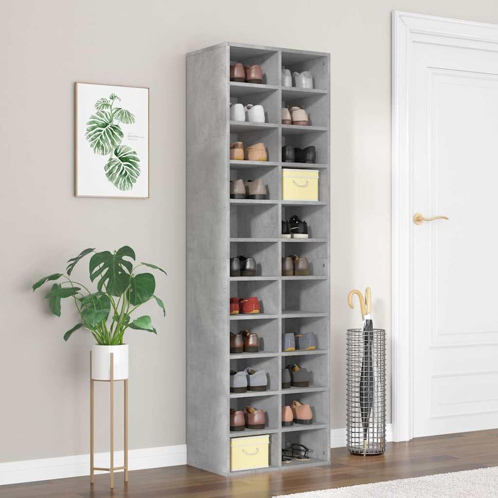 Scarpiera Grigio Cemento 54x34x183 cm Legno Multistrato 22 Mensole