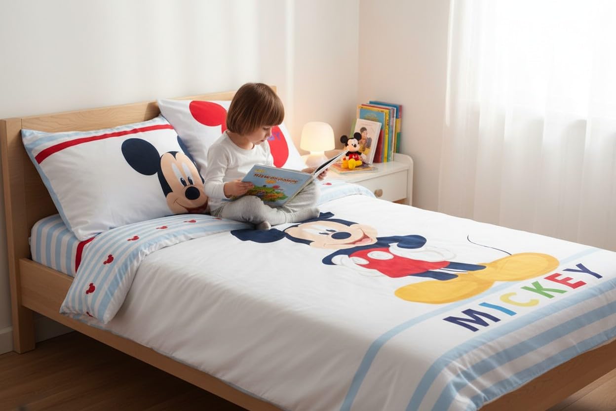 Parure da Letto Topolino in Microfibra - Copripiumino 140 x 200 cm + Federa 63 x 63 cm (J)