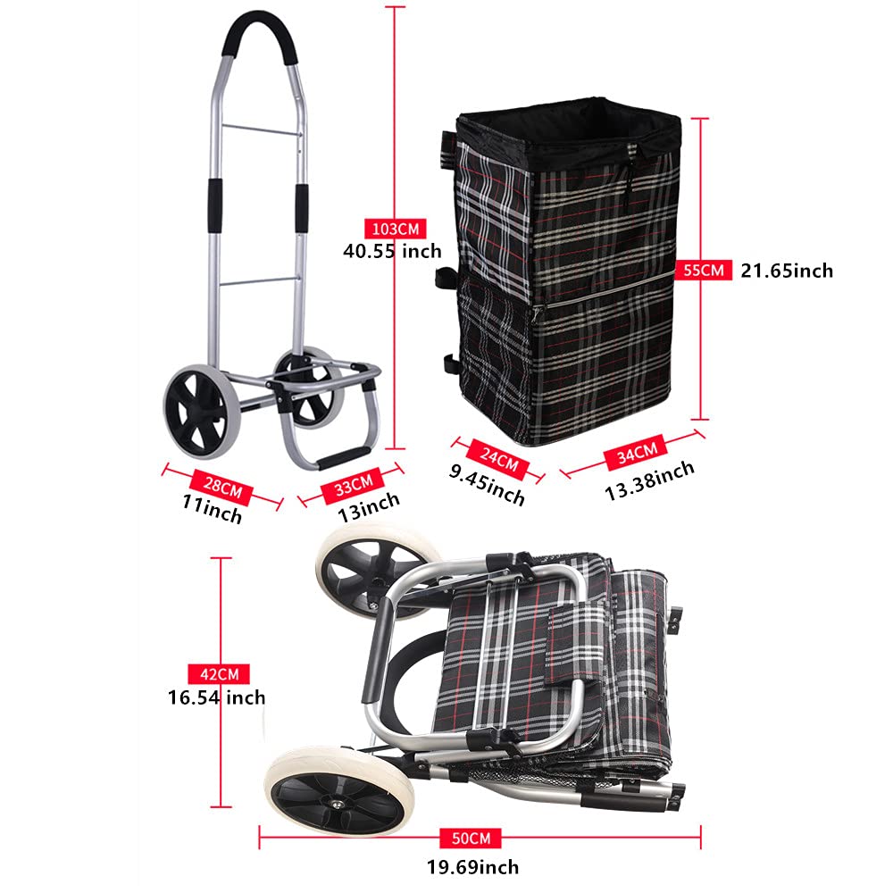 Falytemow Foldable Shopping Cart 2 Wheels 40 inch Handle Height Utility