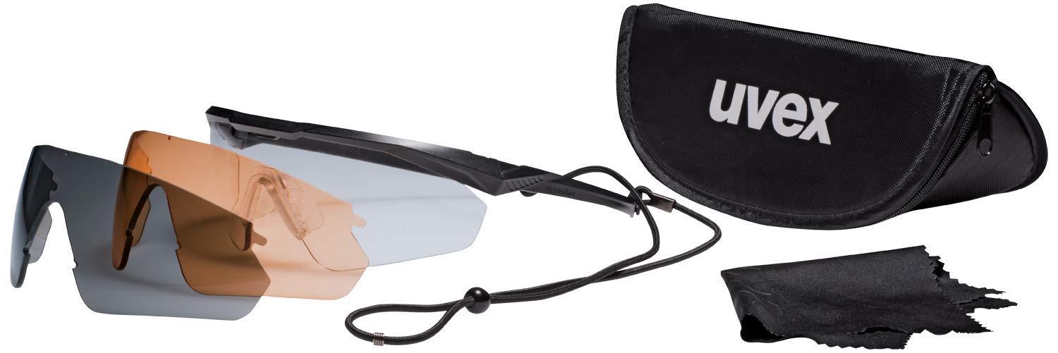 Uvex Apache spec Jagd-Schutzbrille - Schlagfest & Taktisch - Anti-Beschlag, Kratzfest & chemikalienbeständig - Set mit 3 Wechselscheiben & Etui