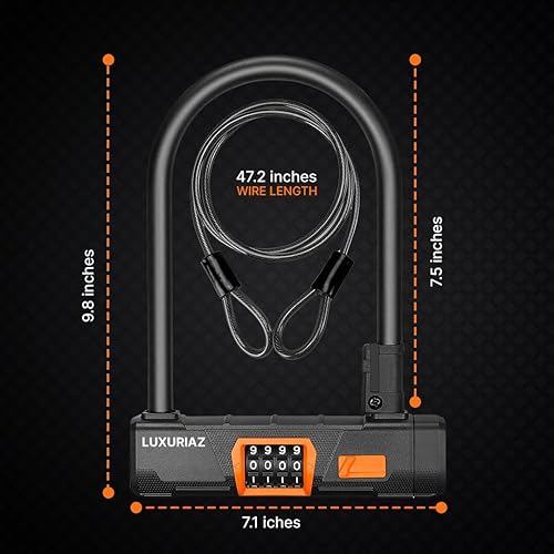 Miniatura 2 de Cerradura de bicicleta resistente con cable de acero de 5 pies, combinación reiniciable de 4 dígitos, bloqueo de cable duradero para protección