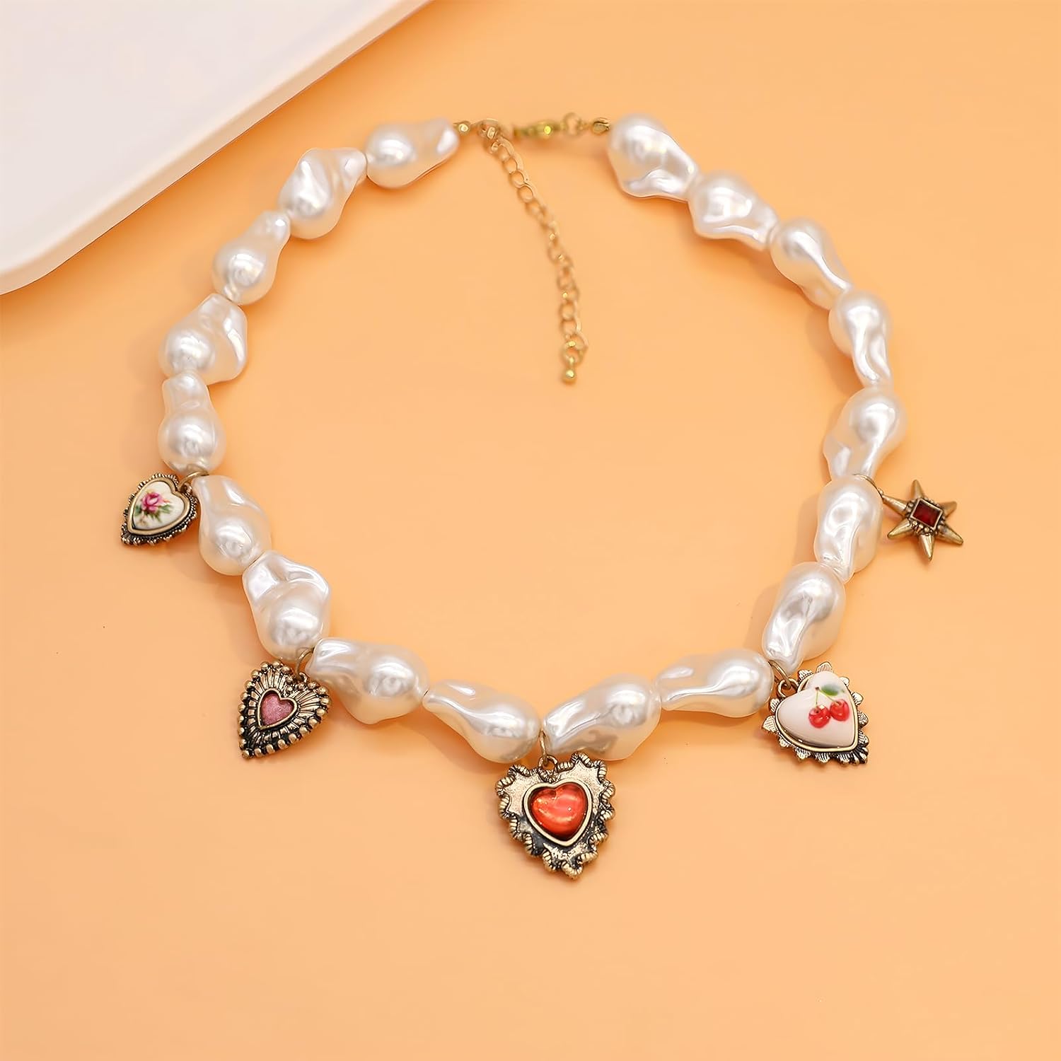 Chunky Heart Charm Necklace for Women Paperclip Chain Statement Necklaces Sun Star Coins Sea shell Western Vintage Jewelry image 5