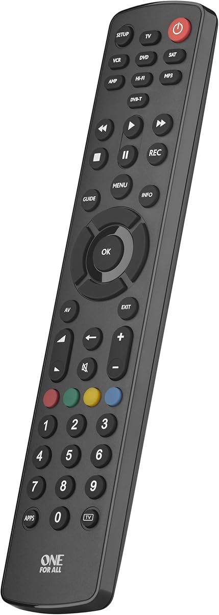 One For All Contour 8 Universal Fernbedienung TV - Steuerung von 8 Endgeräten - TV / Smart TV Set Top Box DVD Blu-Ray Aux und Audiogeräte - Funktioniert garantiert mit allen Herstellermarken – URC1280