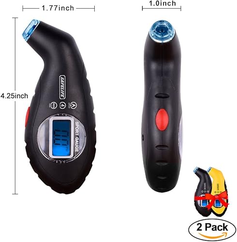 Miniatura 6 de SAFELIFE Medidor digital de presión de neumáticos 150 PSI 4 ajustes con LCD retroiluminado y agarre antideslizante (paquete de 2)