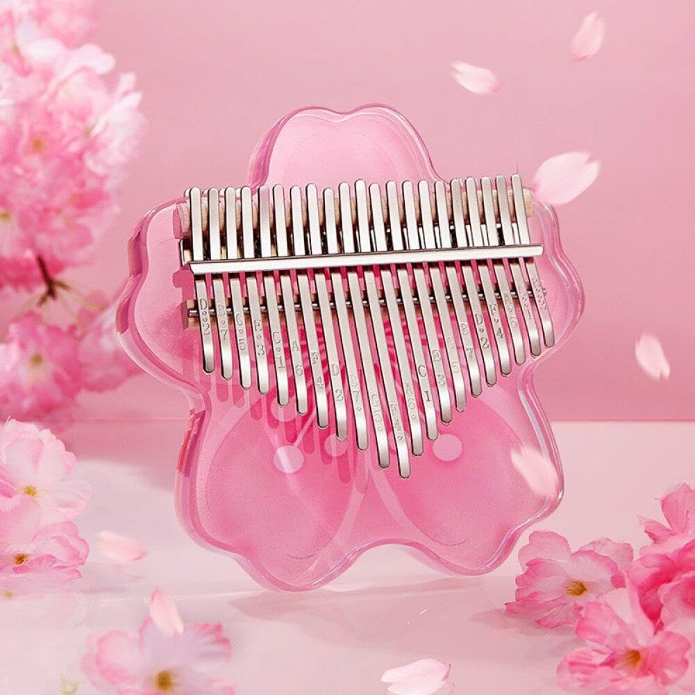 Mignon Pouce Piano Kalimba 17 Touches Rose Fleur De Cerisier En Forme Transparent Mini Doigt Piano Kalimba Instrument De Musique Pour Les Enfants