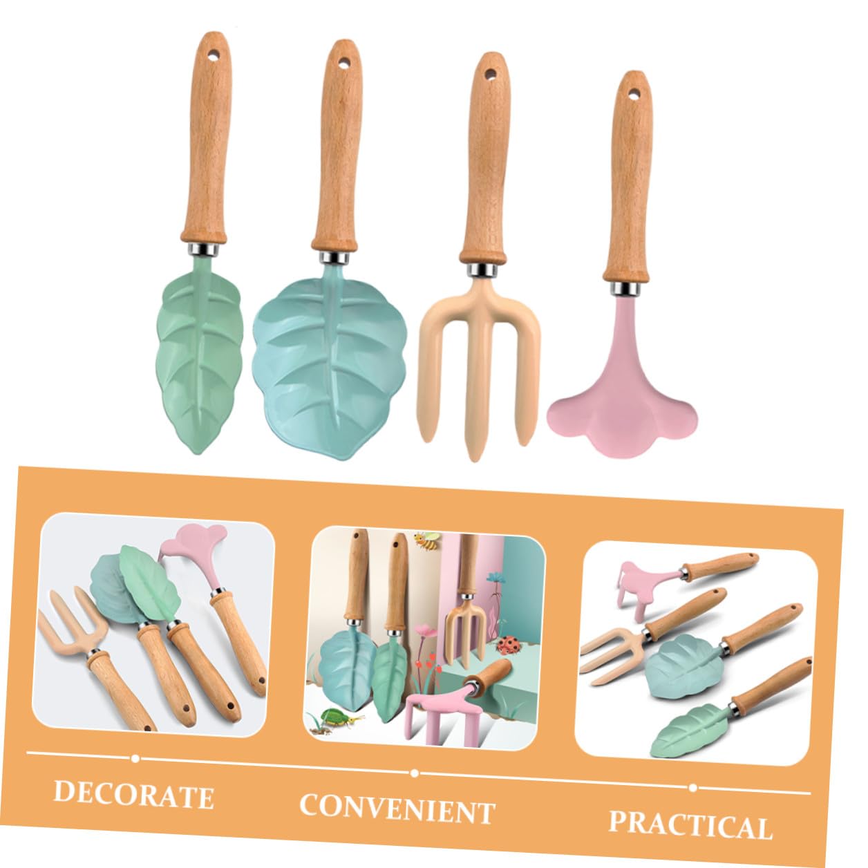 Juego de Herramientas de Jardinería Ligero para Niños Materiales de Madera y Plástico Pala, Rastrillo y Tenedor Jugar al Aire Libre