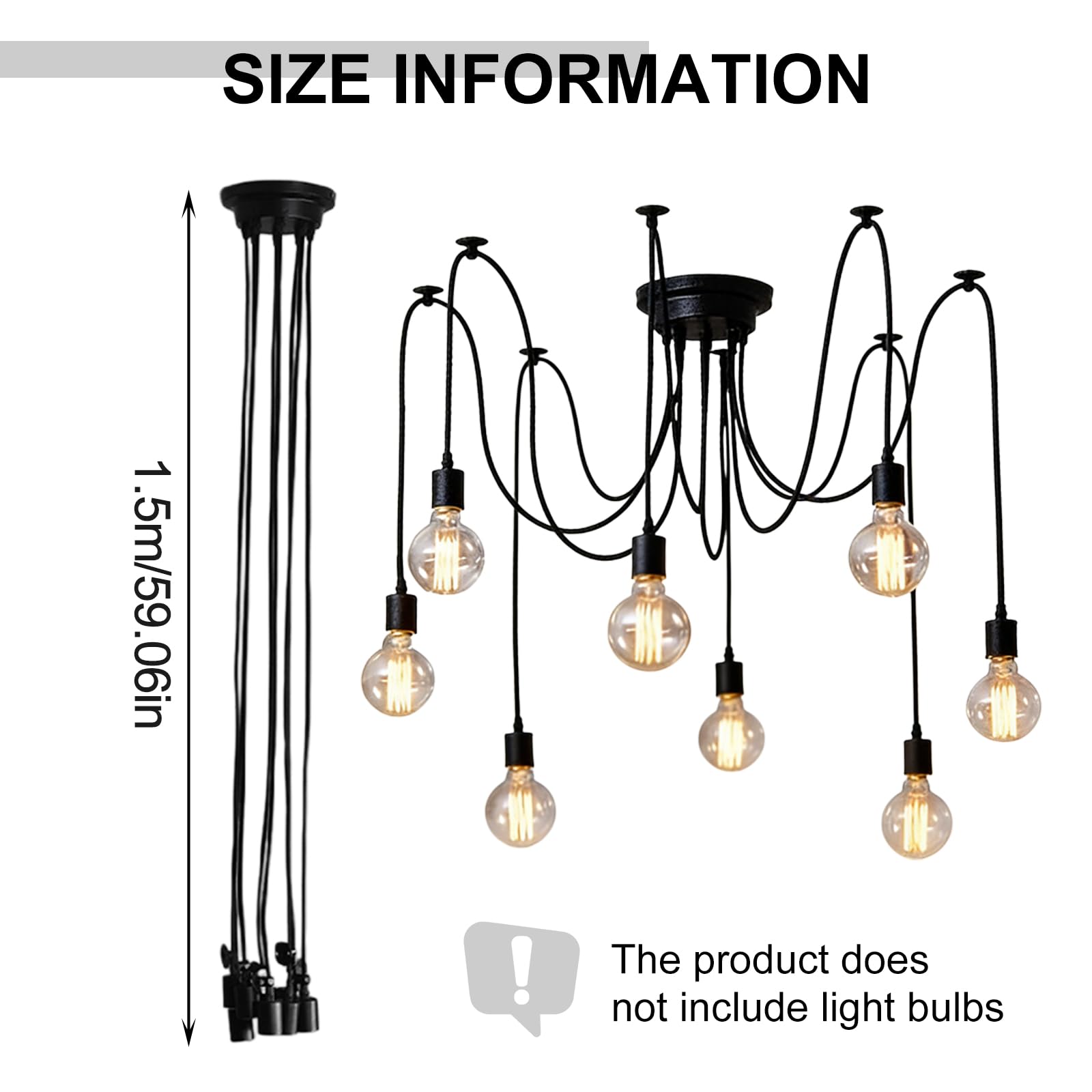 BORDEAG Lampadario a forma di ragno, 8 teste, fai da te, attacco E27, lampada da soffitto regolabile fai da te con cavo da 150 cm, lampadario vintage industriale per sala da pranzo, camera da letto