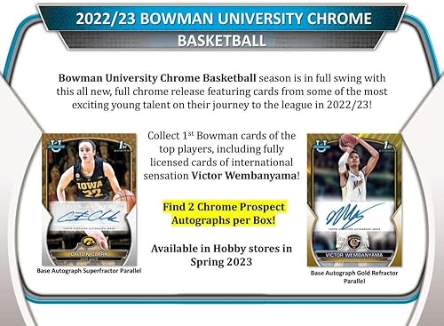 Miniatura 2 de 2022-23 Bowman University Chrome Basketball Hobby Box (24 Packs/4 Cards: 2 Autos)