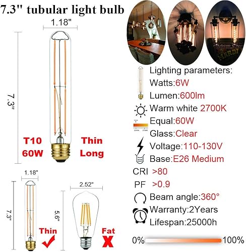 Miniatura 8 de LiteHistory Bombilla E12 regulable para candelabros de 60 W, paquete de 6 bombillas Edison E26 de 6 W  60 W, 60 W, para candelabros, ventilador de