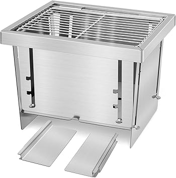 Amazon Carbaby バーベキューコンロ コンパクト一秒で組立 焚き火台 キャンプ用品 卓上コンロ 折りたたみコンロ ミニバーベキューコンロ ｂｂｑグリル １台３役 ステンレス鋼 ソロキャンプ最適 トレイ付き Carbaby バーベキューコンロ 焚火台