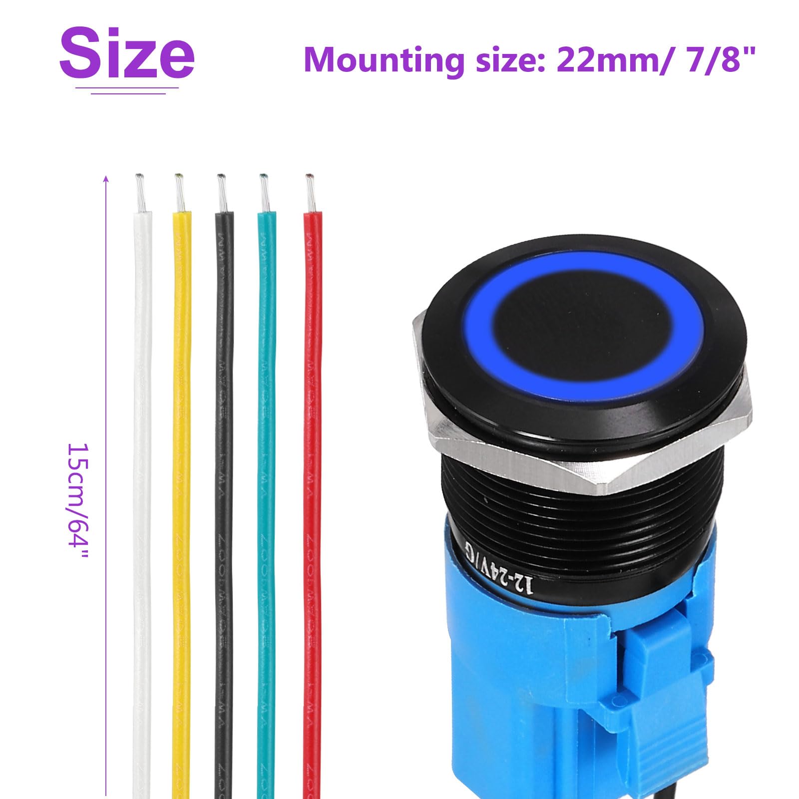 DMiotech 2 Pcs 22mm / 7/8" Push Button Switch - Image 4