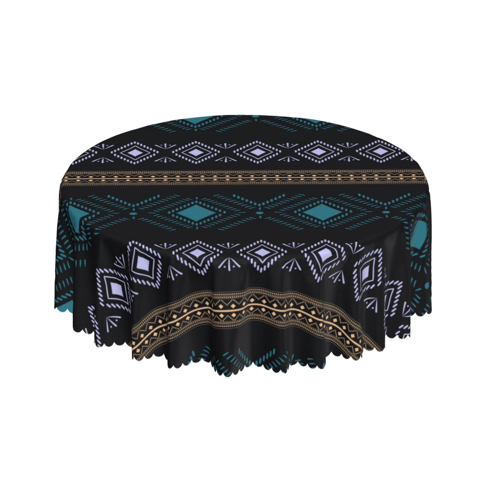 Lsjuee Geometric Native Ethnic Tribal Black Round Tablecloth 60 Inch Printed Washable Tablecloth for Dining Party Holiday Fall Home Decorative