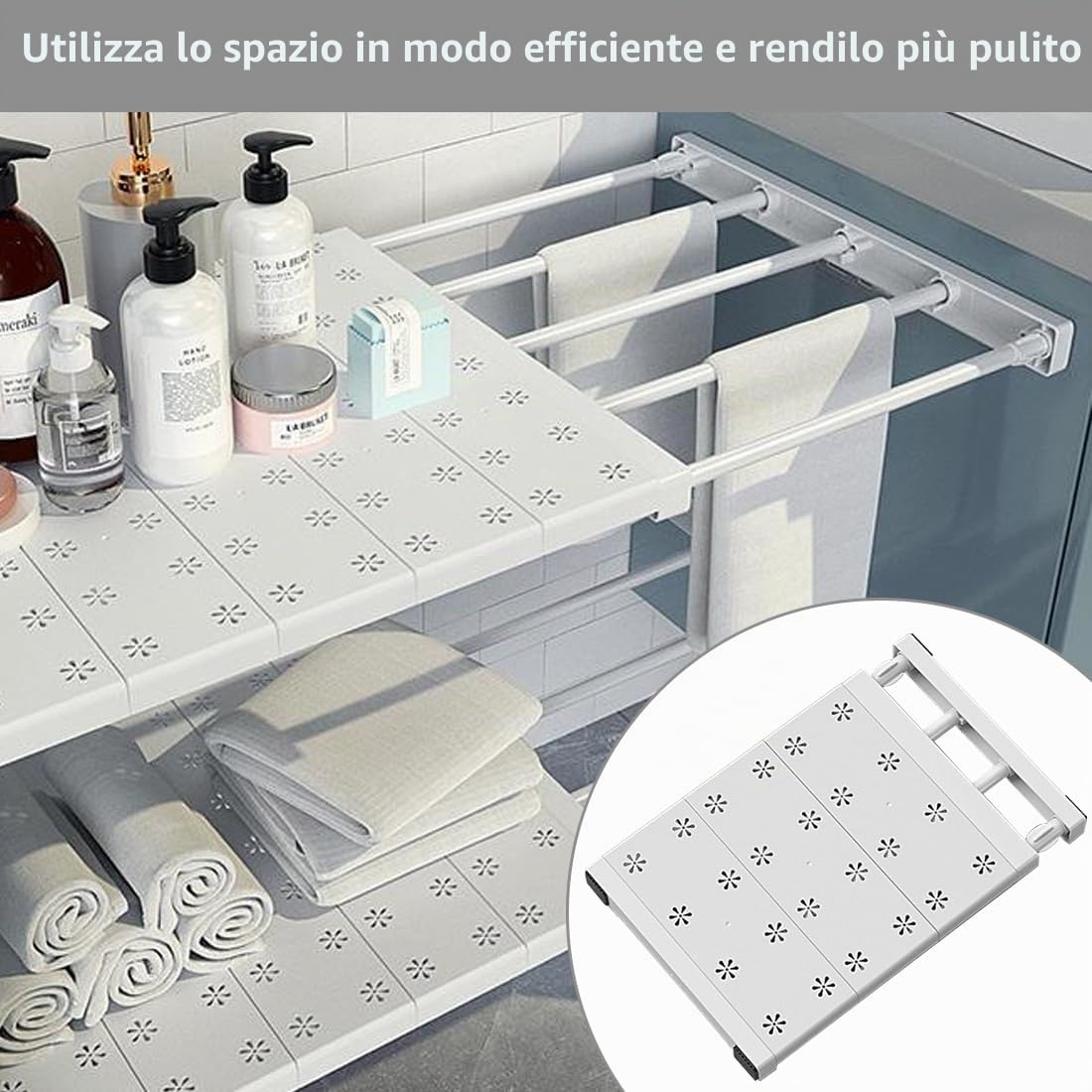 Ripiani espandibili per armadio, armadio allungabile, separatore telescopico per ripiani senza viti, per cucina, bagno, 24 cm di larghezza, lunghezza regolabile 38-60 cm