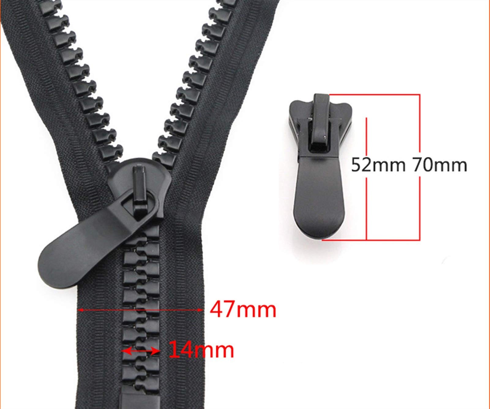 Cremallera,cremalleras 1pc 70-150cm 20# Cremallera de Resina, para Chaqueta Tienda de Bricolaje Cremalleras de Dientes Gruesos, Cremallera de Bloqueo Automático de Extremo Abierto Grande Negra, Acceso