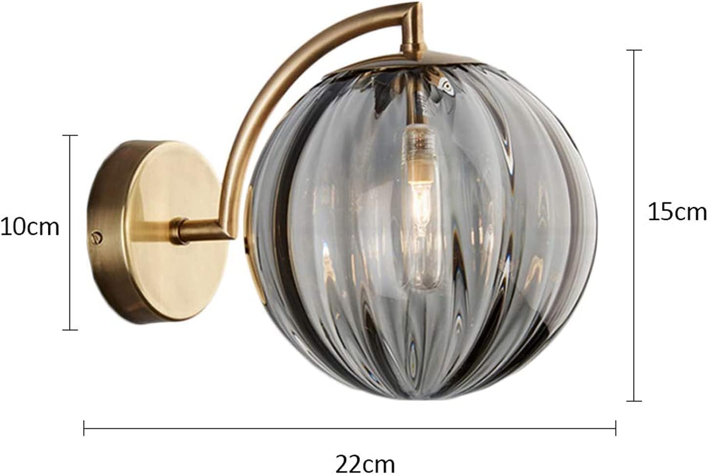 Lampada da Parete 22 cm, Globo in Vetro Stile Mid-Century Modern, Lampada da Parete Dorata per Bagno, specchiera, Lampada da Comodino per Camera da Letto, Ragazze, Soggiorno, Corri