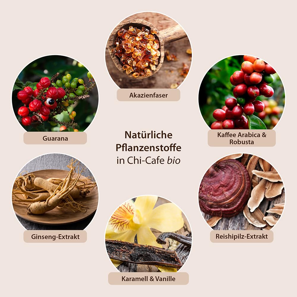 Chi-Cafe bio I 400 g Wellness Kaffee Getränkepulver mit Akazienfaser-Ballaststoffen I für eine gute Verdauung¹ I Reishi-Pilz, Ginseng und Guarana I cremig-mild, feine Karamellnote I vegan, 66 Tassen