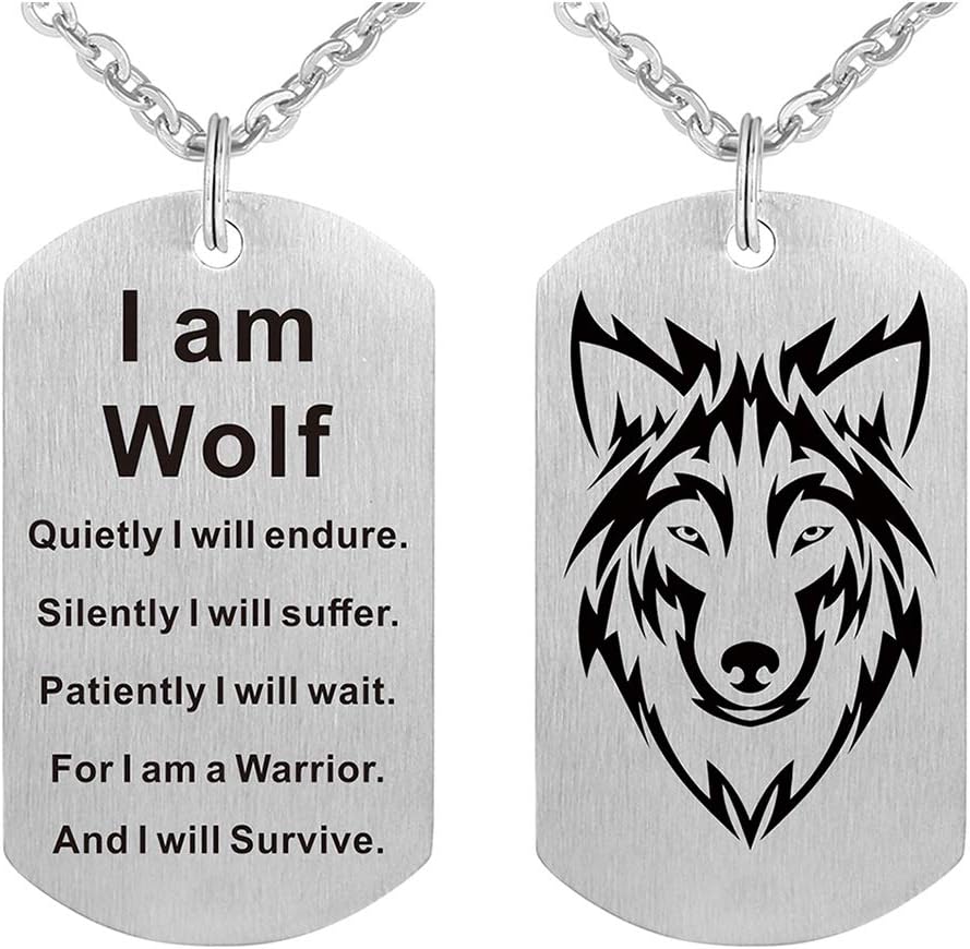 Fashion Wolf Pendant Necklace I am Wolf Fans Gift Dog Tag Jewelry Keychain