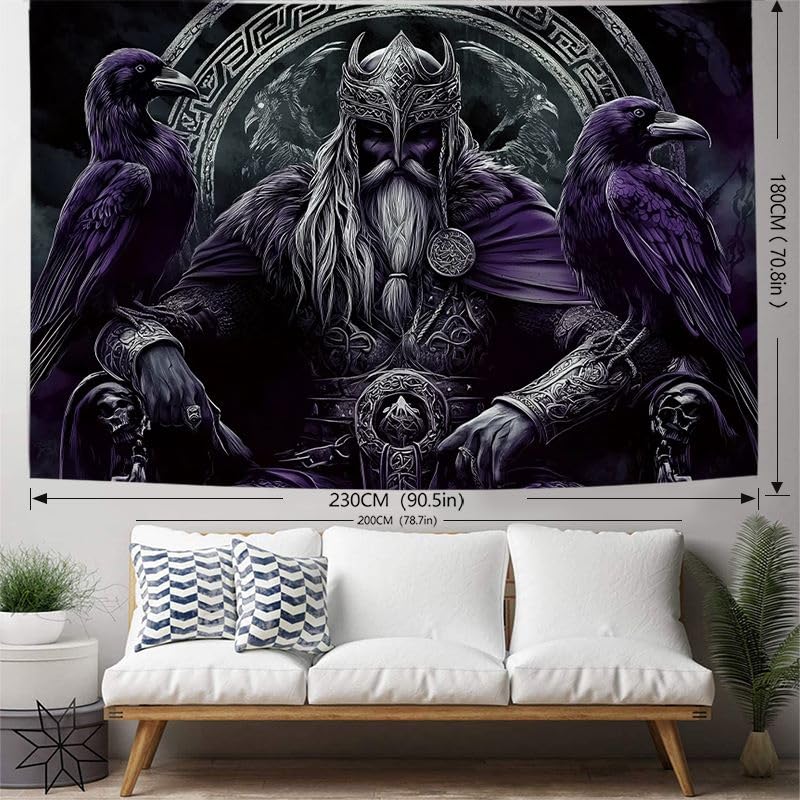 FENDROM Nordischer Wikinger-Tapisserie, Odin, Krieger, Schwert, Axt, Rabe, Wandteppich, quadratischer Knoten, Tattoo, Wandbehang, nordische Meditation, Runen für Herren, Schlafzimmer, ästhetisch,