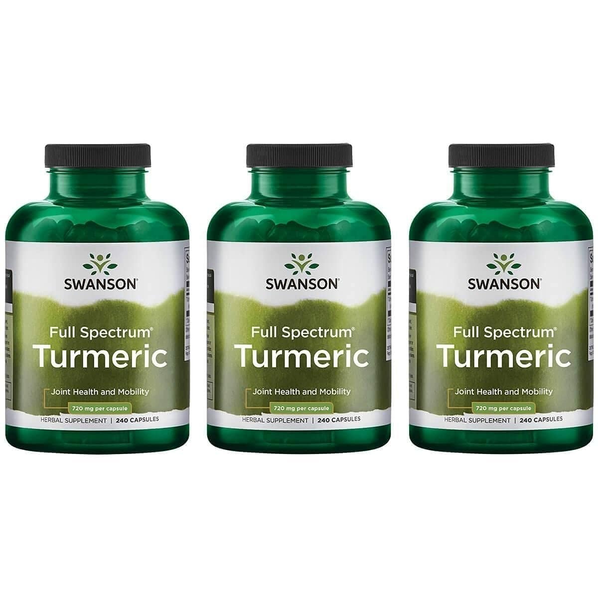 Swanson Full Spectrum Turmeric Curcumin, 240 Vegan Capsules, 3 Pack 240 Count (Pack of 3)