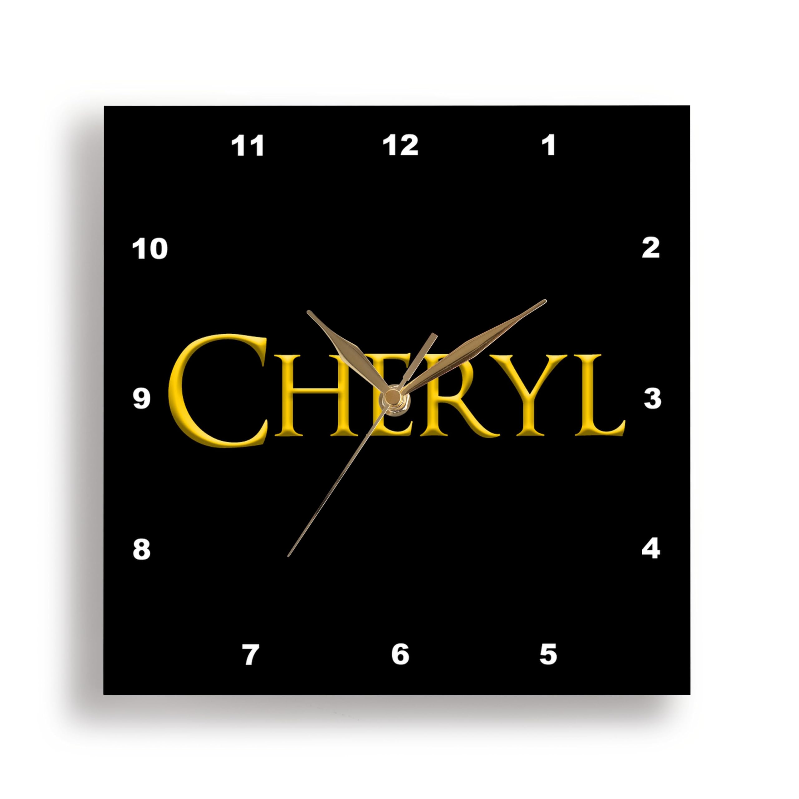3dRose Wall Clock Silent - 13 inch - Cheryl Beautiful Girl Name in The America. Yellow on Black Talisman - Alexis Design - Popular Female Names in USA