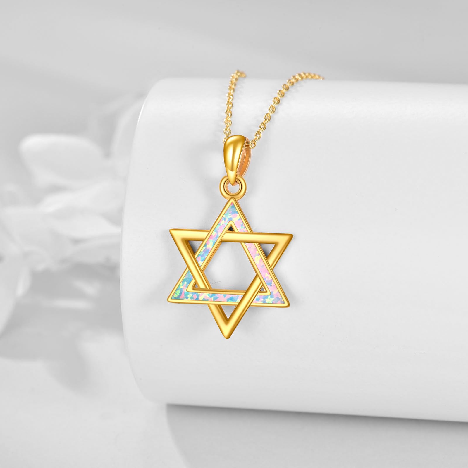 URONE Collana con stella di David, in argento 925, con ciondolo a forma di stella ebrea, regalo religioso per donne e uomini, 18 inches, Argento sterling, Opale