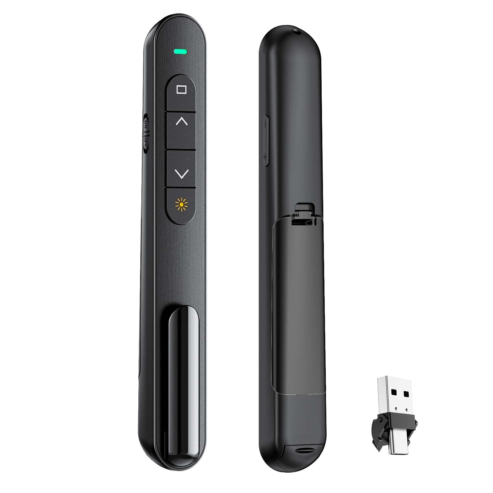 QUI Presentation Clicker with Volume Control, USB Wireless Presenter Remote, Black | Plug & Play for Mac & Windows