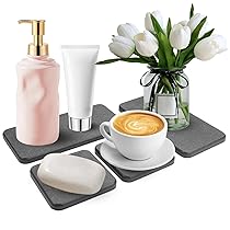 4 Pezzi Sottobicchieri in Terra di Diatomee, Sottobicchieri Diatomite Assorbenti Acqua, Vassoio Pietra Assorbente, Vassoio Pietra Assorbente per Cucina e Bagno per Bagno, In Pietra Assorbente