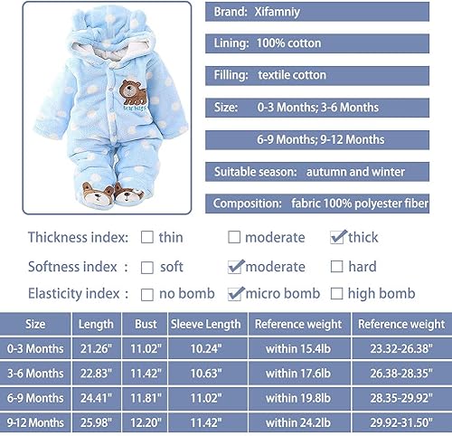Miniatura 7 de XIFAMNIY Mono de bebé recién nacido con capucha, forro polar acolchado, traje de invierno para niñas y niños..