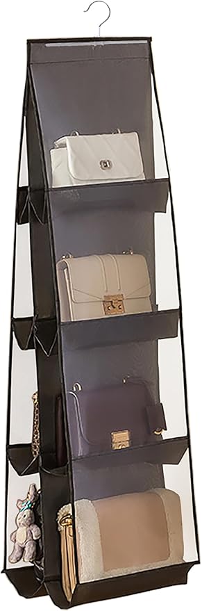 MURRI&MURRDI Hanging Handbag Organizer for Closet, Purse Storage Holder with 8 Clear Mesh Pockets, Space Saving Purse Hanger for Wardrobe, Black