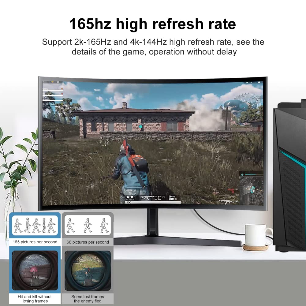Reagle Cavo DisplayPort 1.4 DP 2m – 8K@60Hz, 4K@144Hz, HDR10, Nylon Intrecciato, Alluminio