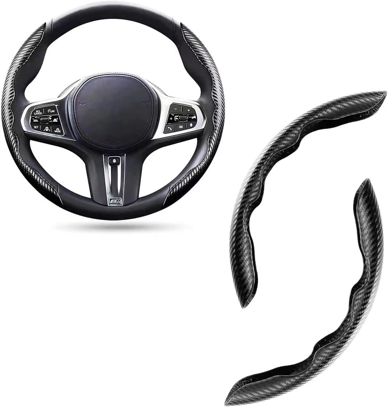 Steering Wheel Cover, Carbon Fiber Steering Wheel Cover for Car Safe and Non Slip Car Accessory, Universal Fit for 99% Cars for Men and Women (Black)