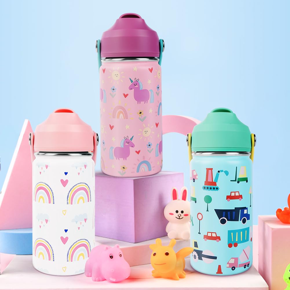 Borraccia Bambini Acciaio Inox 350ml Termica Senza BPA Cannuccia
