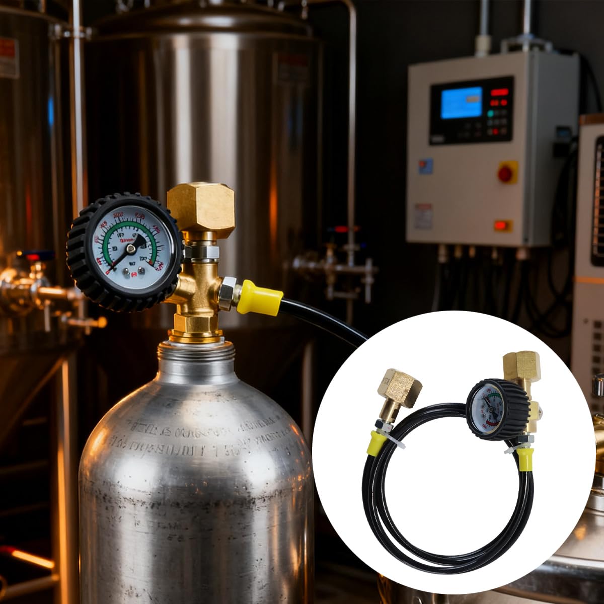 Manguera de transferencia de CO2 de 1,5 m con manómetro de 3000 PSI (2 roscas W21.8-14) para transferencia de CO2 de botella a botella grande.