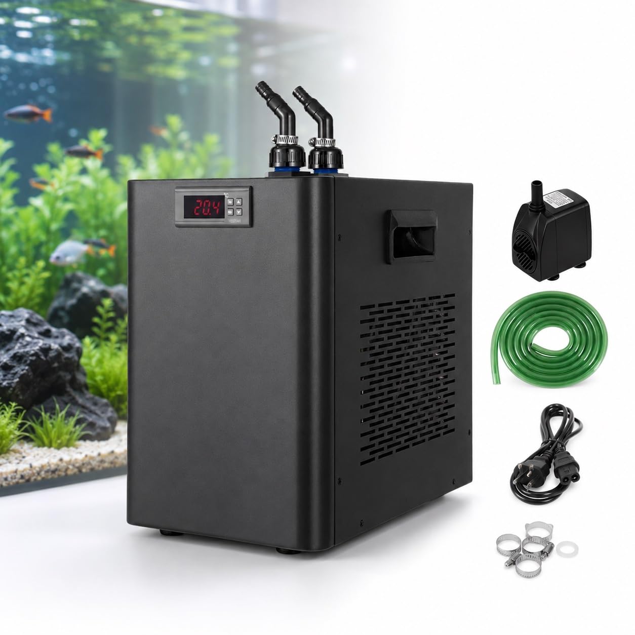 VZXATYOP Enfriador Silencioso For Acuario, Enfriador Hidropónico, Enfriador De Agua For Pecera | Bomba de agua de refrigeración y tubería de 3 metros, for peces de agua dulce y salada(100L(26gal))