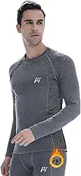 Camisa masculina de compressão térmica forrada com lã, manga comprida, camada de base atlética, equipamento de clima frio, camiseta de treino cinza
